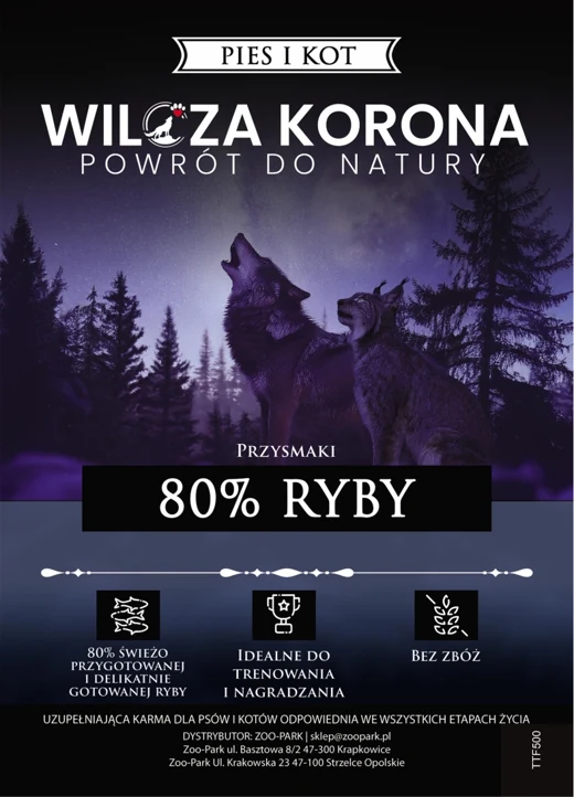 Etykieta Wilcza Korona: 80% ryby, Pies i kot — wszystkie etapy życia